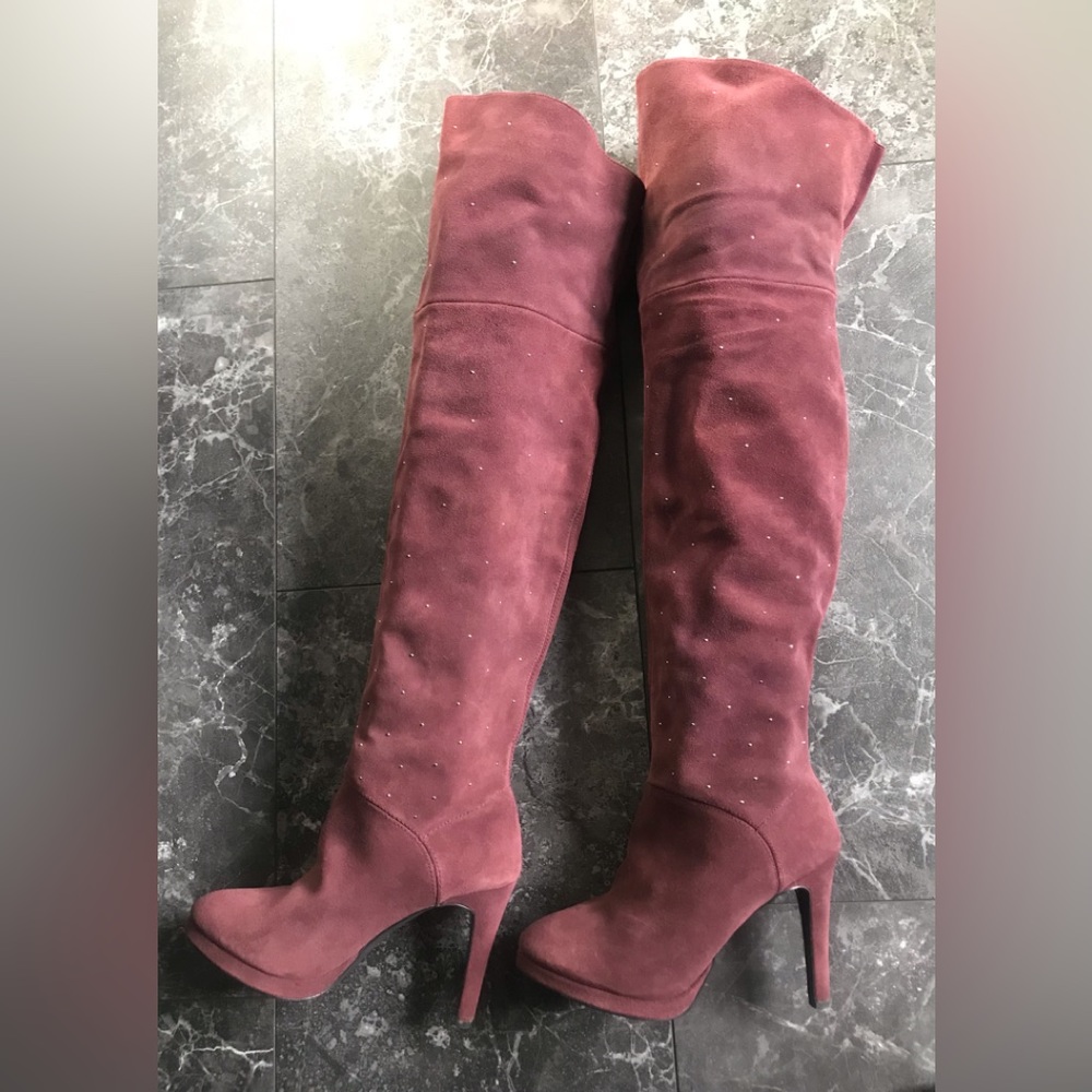 Studded over the knee heeled leather boots Size 9 US